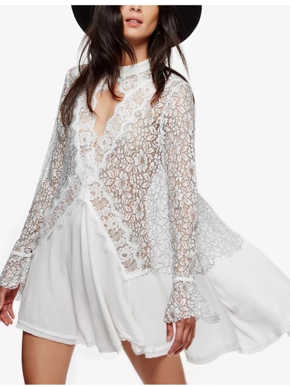 Free People Tell Tale White Lace Overlay Tunic
